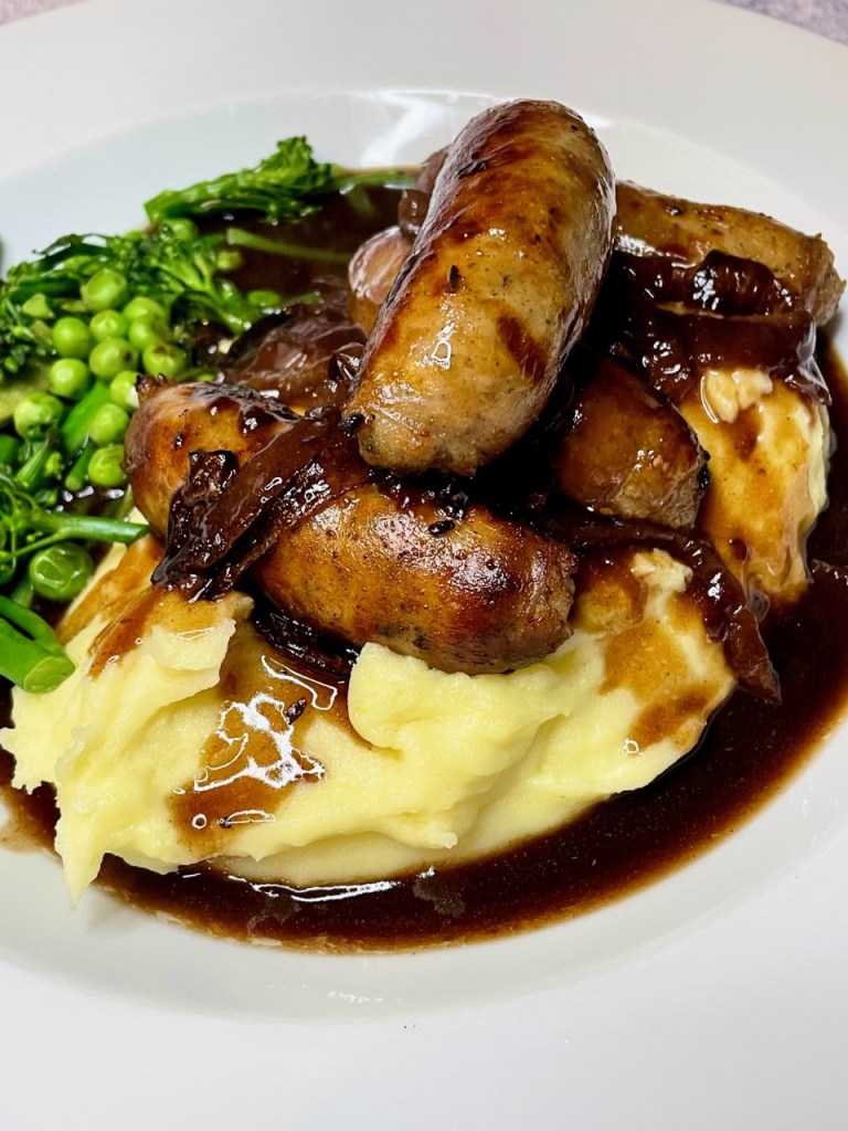 Bangers and Mash with Roast Onion & Red Wine Gravy Best Recipes UK
