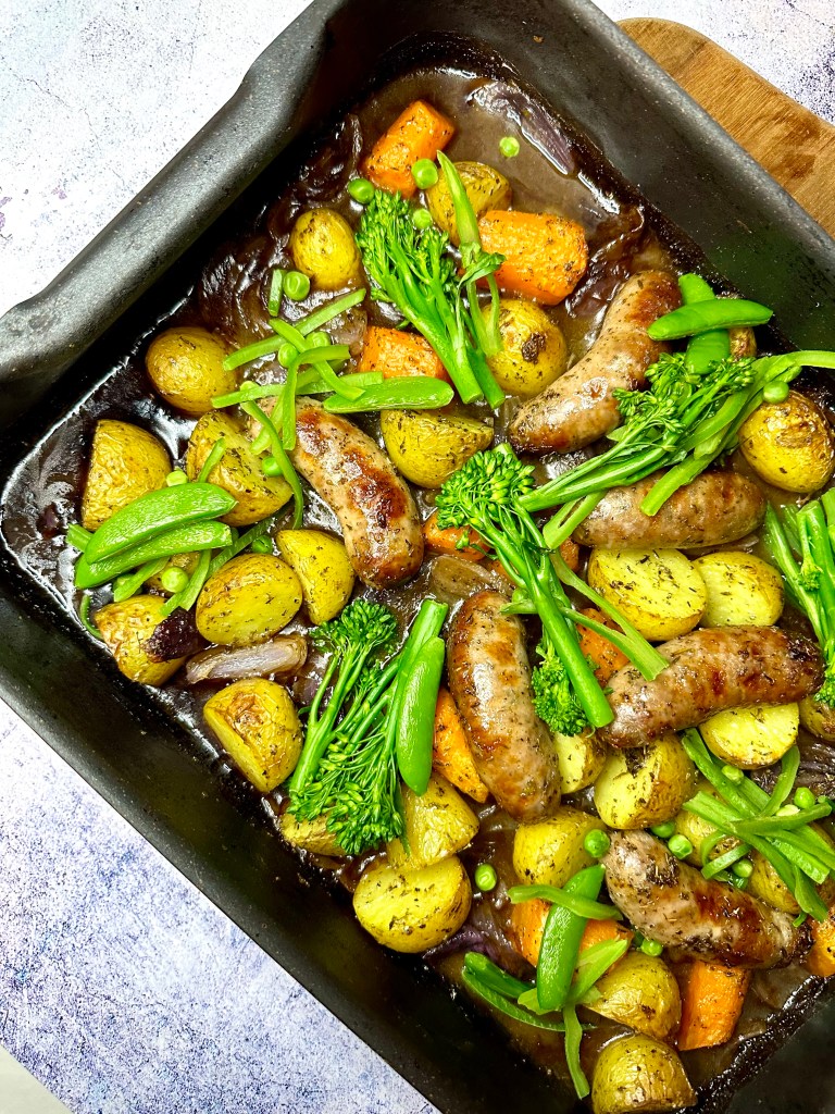 Sausage, Potato, Vegetable & Gravy Traybake Best Recipes UK