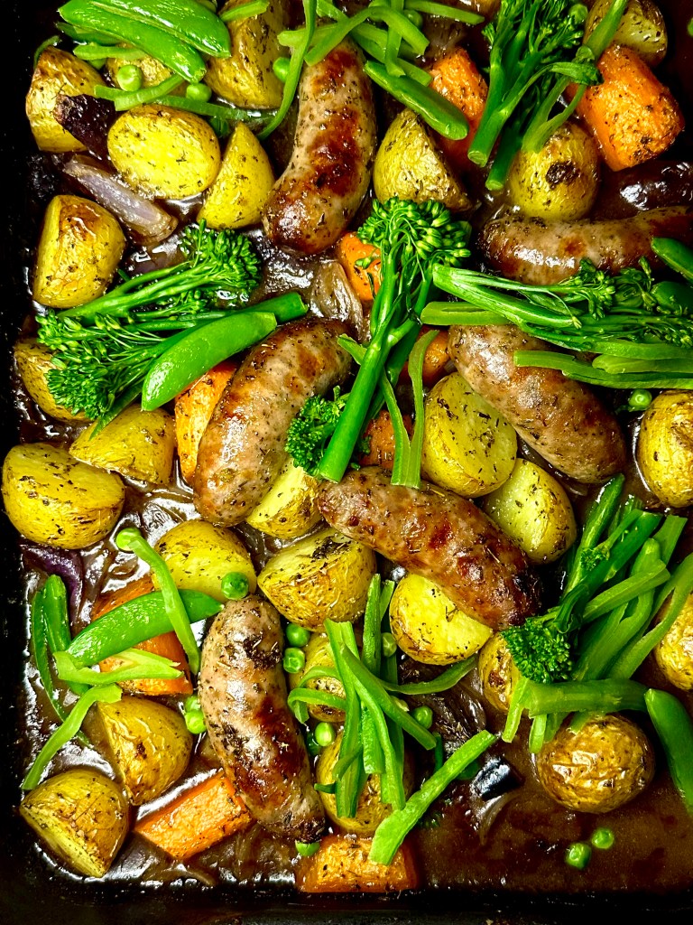 Sausage, Potato, Vegetable & Gravy Traybake Best Recipes UK