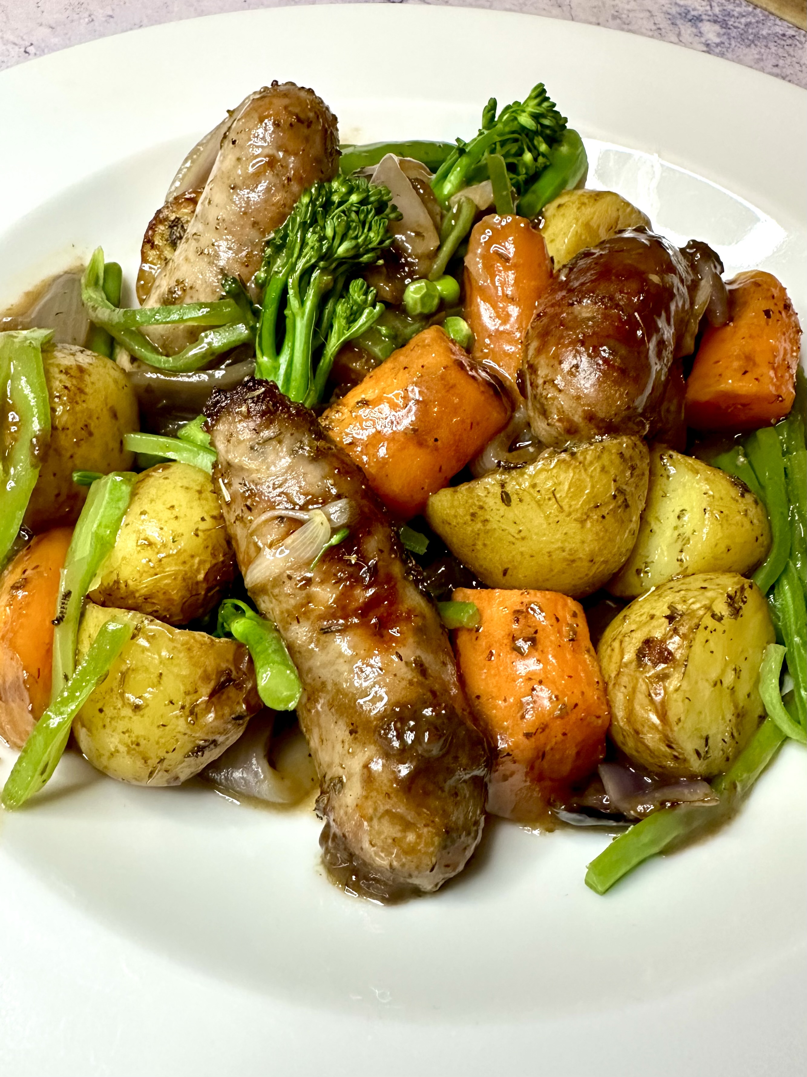 Sausage, Potato, Vegetable & Gravy Traybake Best Recipes UK